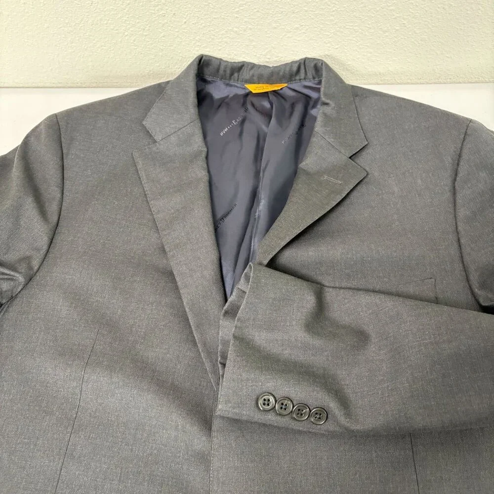 Hickey Freeman‎ Traveler Beacon Blazer Sport Coat Mens 46 Long Gray Worsted Wool